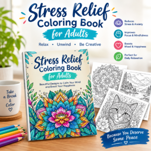 Stress Relief Coloring Book for Adults by Mohmari Markets
